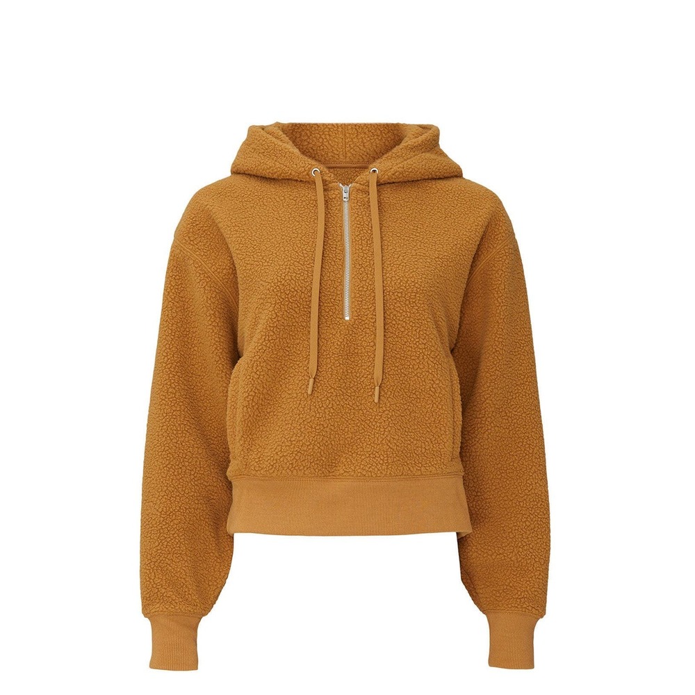 Club Monaco Teddy Quarter-Zip Hoodie in‎ Tan Size Small